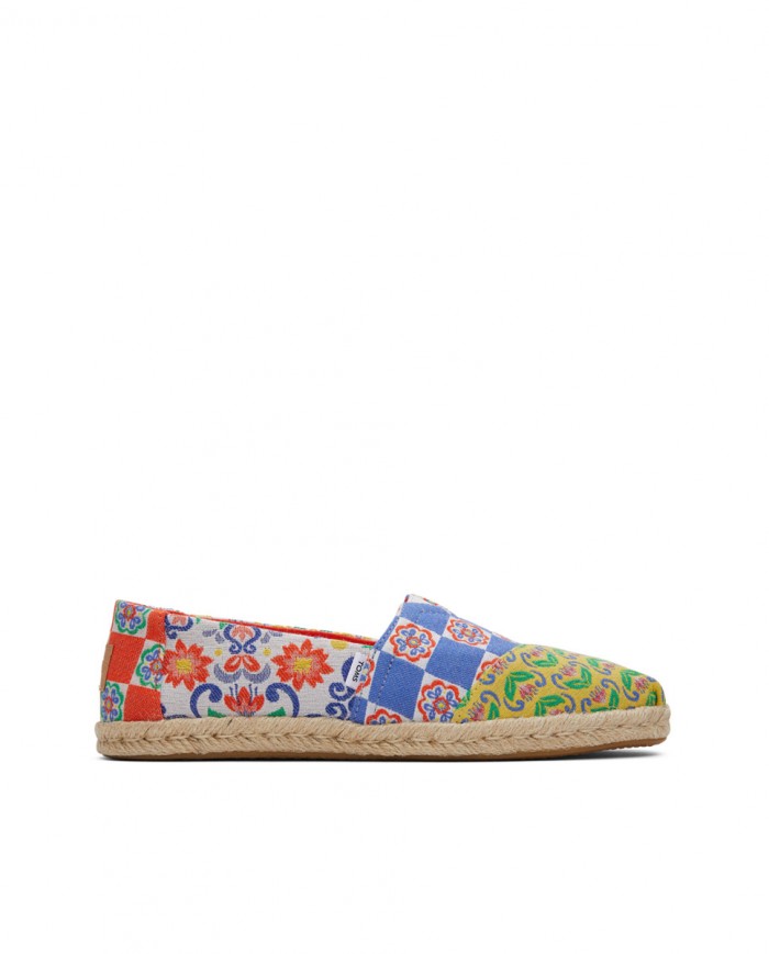 Alpargatas de mujer yute jacquard floral rojo