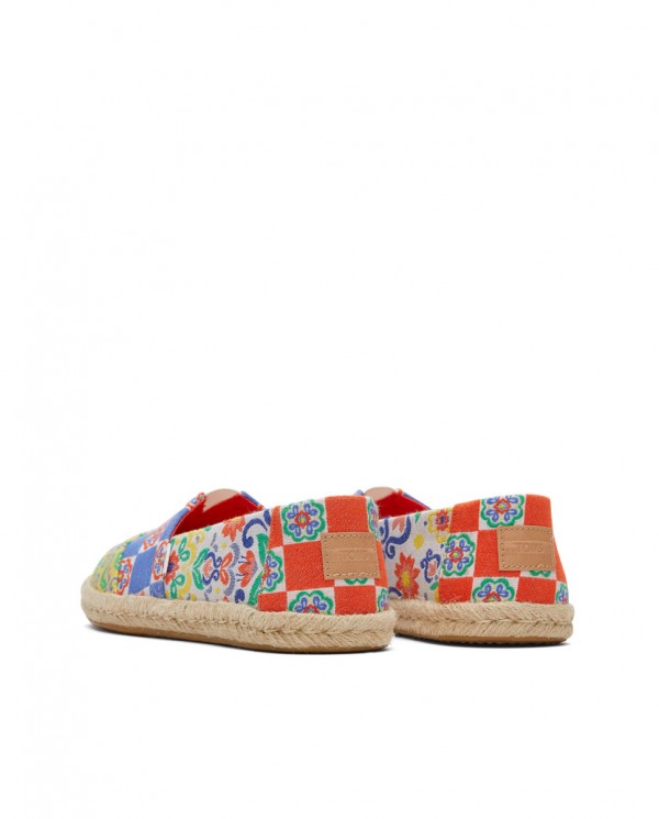 Alpargatas de mujer yute jacquard floral rojo