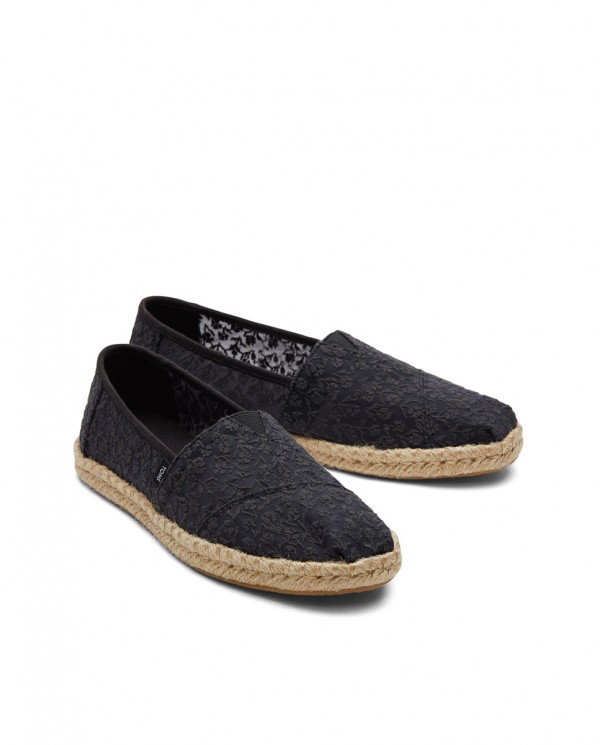 Alpargatas de mujer yute encaje floral negro