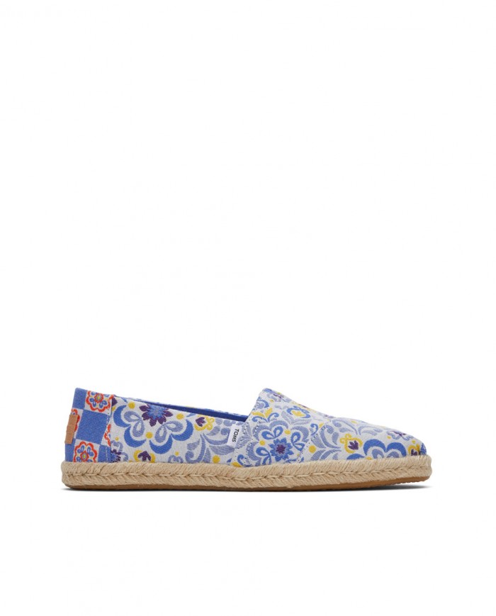 Alpargatas de mujer jacquard floral yute azul