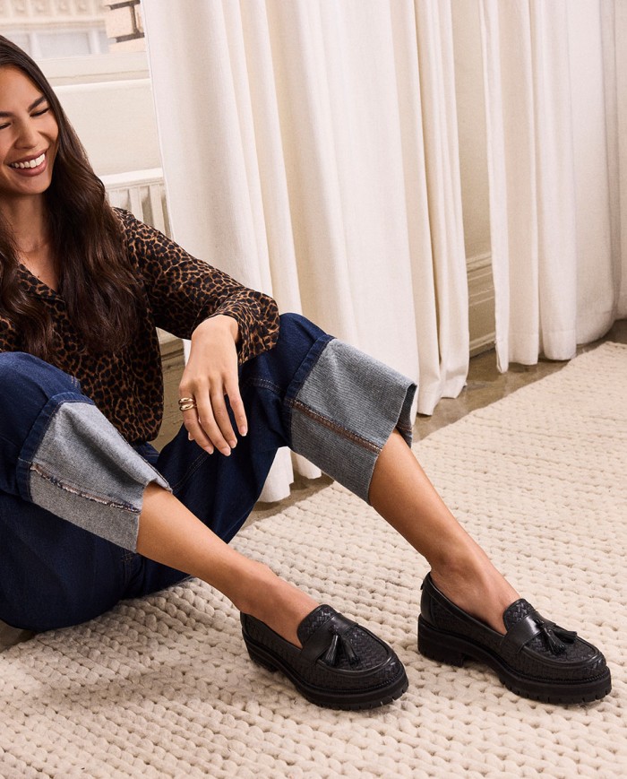 Mocasines de mujer Cara con borla negro Mocasines de mujer Cara con borla negro