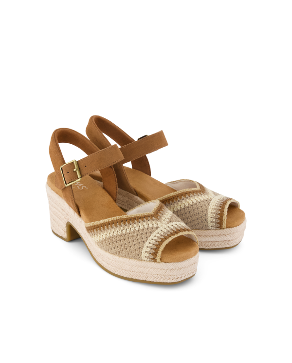 Sandalias de mujer Isla crochet marrón beige